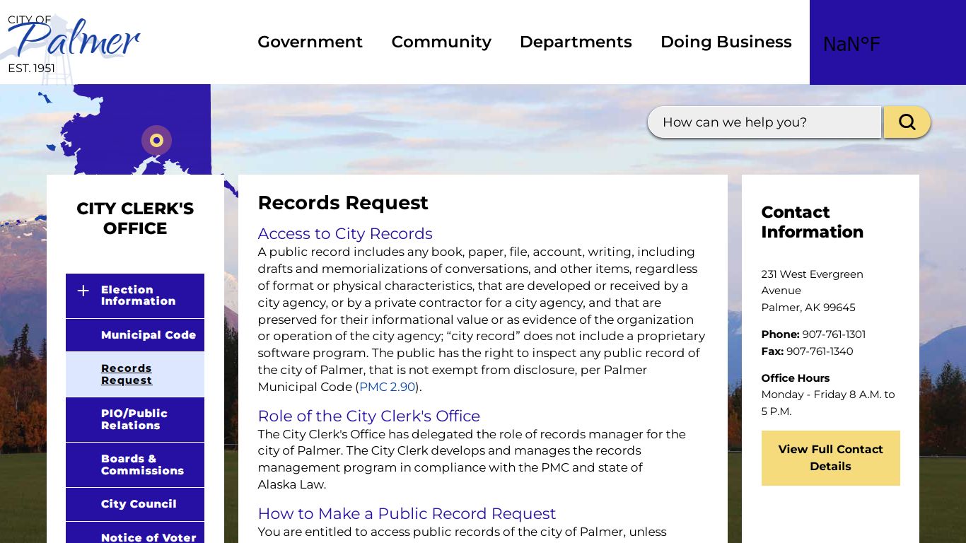Records Request | Palmer, AK